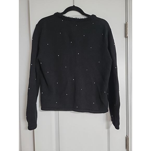 Vintage Mandal Bay Sz M Black Whimsy Button Christmas Tree Cardigan Ugly Sweater - Picture 5 of 8
